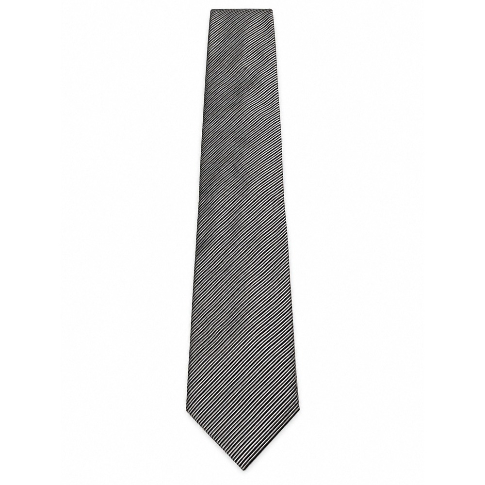 David Donahue Men's Silver Black Striped 100% Silk Tie Handmade USA Italy